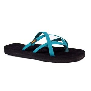 Teva Olowahu Black Teal Strappy Flip Flop Sandals Women's Size 9